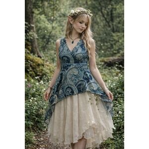 90s Y2K L Large Babydoll Top Fairycore Hot Tempered Asymmetric Boho Whimsy Fairy